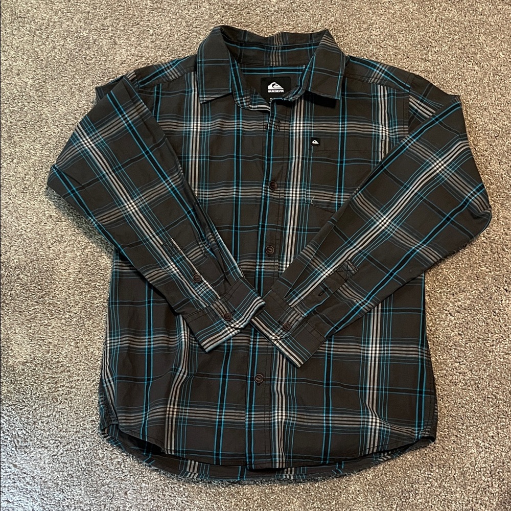 Quiksilver Black and Teal Checkered Shirt
